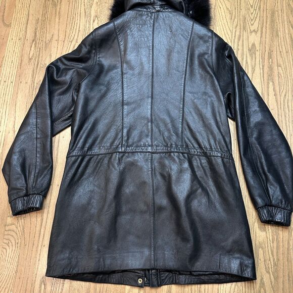 Woman's Medium Soft Leather Genuine Lambskin Coat With Hood Worthington Black - Picture 3 of 11